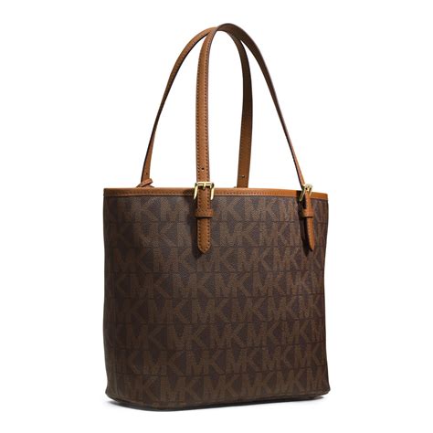 michael kors jet set medium logo travel tote brown|Michael Kors black medium tote.